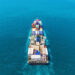 Aerial view container ship at sea full load container for logistics import  export or transportation concept background.