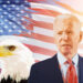 Cagliari, Italy 4/11/2020. Portrait of Joe Biden new President of USA 2020. Joe Biden wins presidential election 2020. Biden with american flag on background. Restore the soul of America.
