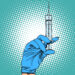 Hand with a syringe injection vaccination medicine pop art retro style