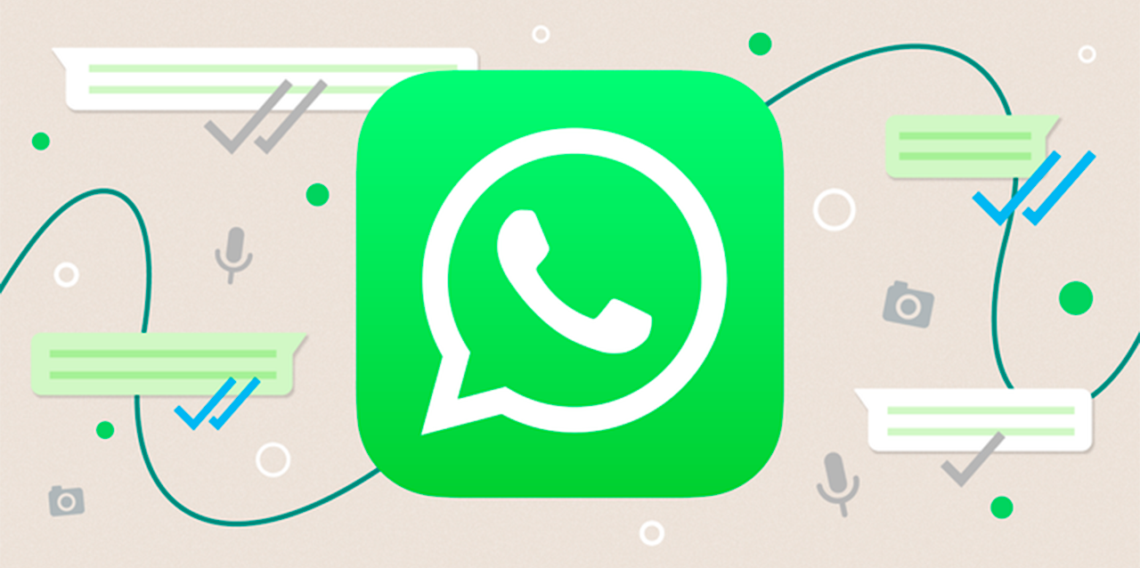 Logo de WhatApp, fondo de burbujas de mensajes