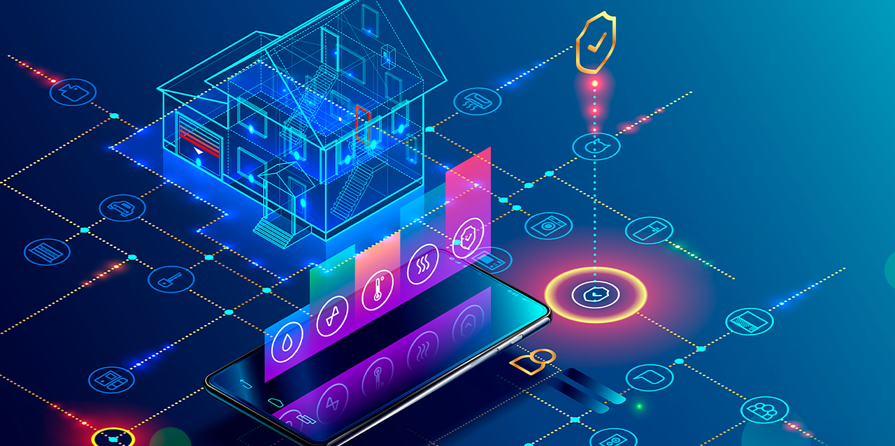 Funciones básicas del hogar automatizadas a través del móvil. Concepto.