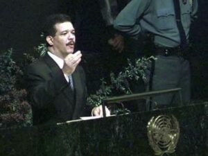 Leonel Fernández durante intervención ante la ONU, 2009