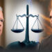 Biden y Abinader, al centro una balanza de justicia. concepto de que ambos presidentes se unen bajo la misma estrategia anti-corrupción