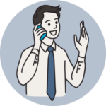 icono - hombre de negocios conversa por teléfono mientras sonríe - trabajo híbrido
