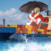 Santa rides on a container ship