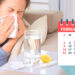 joven estornuda en un pañuelo, calendario - concepto de recuperación por contagio de ómicron