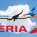 Avión de Air Europa en el cielo con etiqueta de "VENTA"; logo de Iberia