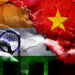 bandera de la india y china; emisiones de carbono co2