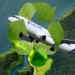 Avión de LATAM Airlines en centro de logo de reciclaje y región latinoamericana