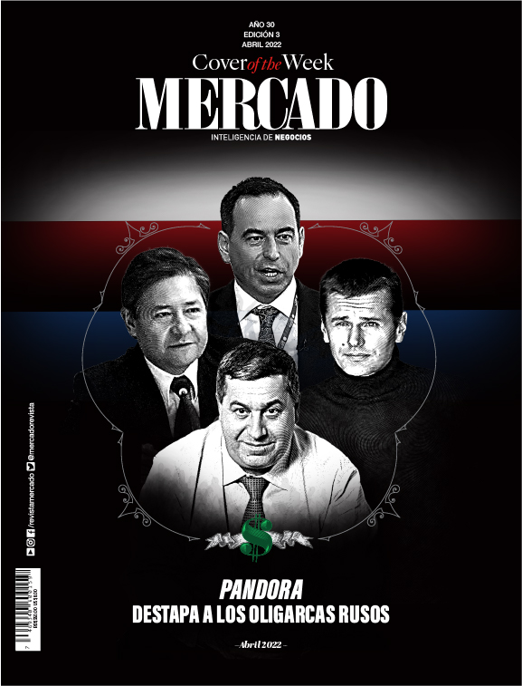 portada cover of the week de mercado media network con el tema de los oligarcas rusos y el caso Pandora Papers