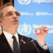 Luis Abinader gesticula durante intervención en la 75ª Asamblea Mundial de la Salud