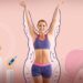 Mujer joven sonríe con los brazos en el aire; silueta de persona obesa; manos muestran medicamento para la diabetes y medidor de glucosa en la sangre; ilustración de listón rosado, cancer de mama; cirugía bariátrica