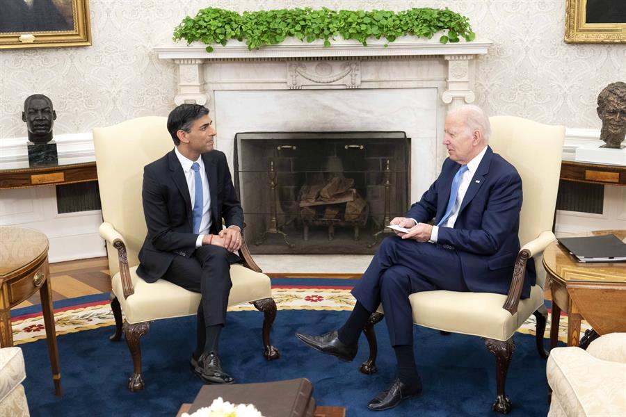 Rishi Sunak y el presidenteJoe Biden se reunieron el 8 de junio en la Oficina Oval de la Casa Blanca, en Washington DC