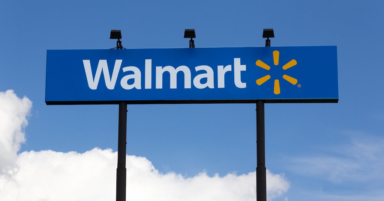 HUDSON, WI/USA - AUGUST 21, 2019: Walmart retail store sign and trademark logo.